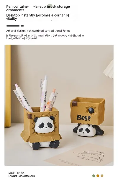 Cute Panda Pen Holder Creative Office Desk Ornaments Decoration Supplies Storage Box