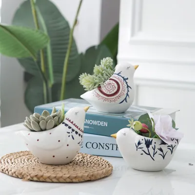 Ceramic Crafts Decoration Creative Bird Shape Hydroponic Artificial Flower Flower Arrangement Loungewear