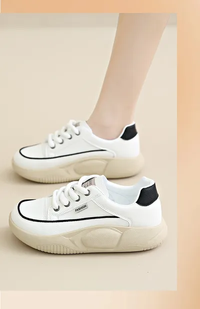 White Shoes Women's Leather Student Board Breathable Casual Shoes
