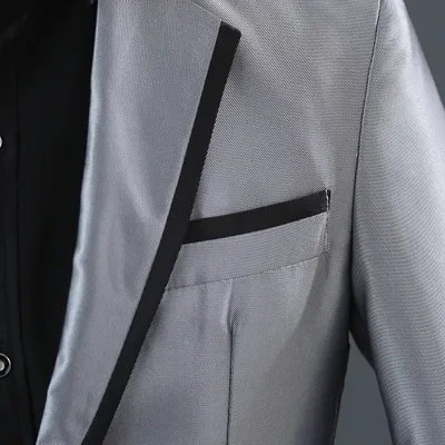 Men's Trim Suit Host Performance Costume Long-sleeve Suit Stage Singer Suit Black Platinum Silver Photography Gown