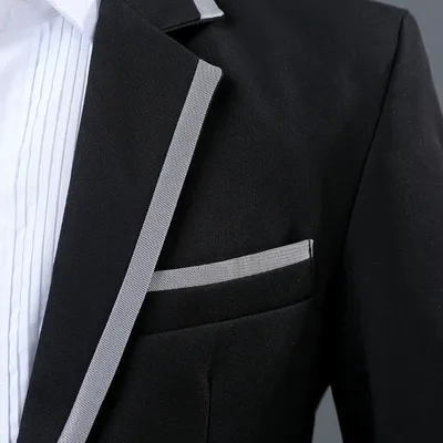 Men's Trim Suit Host Performance Costume Long-sleeve Suit Stage Singer Suit Black Platinum Silver Photography Gown