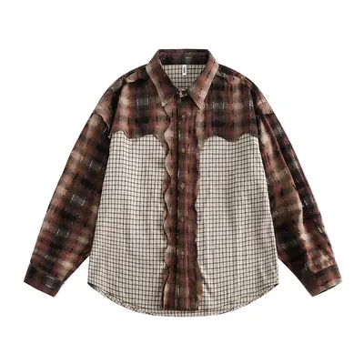 European And American Style Stitching Edging Design Sense Niche Loose Lapel Long Sleeves Shirt