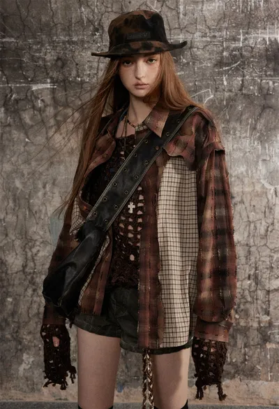 European And American Style Stitching Edging Design Sense Niche Loose Lapel Long Sleeves Shirt