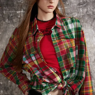 Irregular Spliced Plaid Blouse Men
