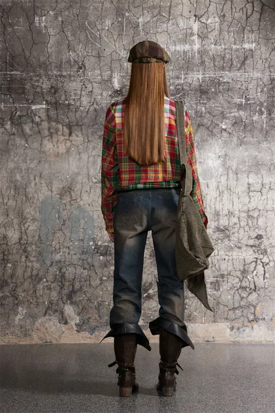 Irregular Spliced Plaid Blouse Men