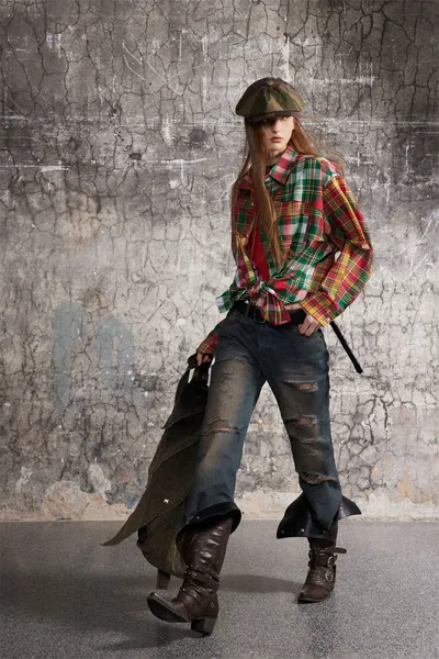 Irregular Spliced Plaid Blouse Men