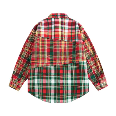 Irregular Spliced Plaid Blouse Men