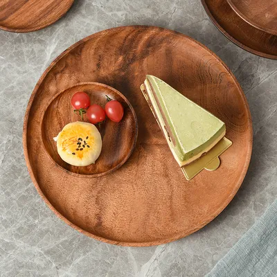 Japanese-style Household Walnut Acacia Mangium Round Dish