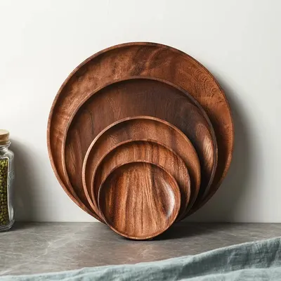 Japanese-style Household Walnut Acacia Mangium Round Dish