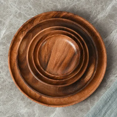 Japanese-style Household Walnut Acacia Mangium Round Dish