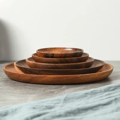 Japanese-style Household Walnut Acacia Mangium Round Dish