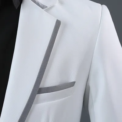 Men's Trim Suit Host Performance Costume Long-sleeve Suit Stage Singer Suit Black Platinum Silver Photography Gown