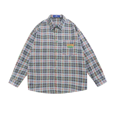 American Casual Retro Plaid Shirt Boys Loose Long Sleeve
