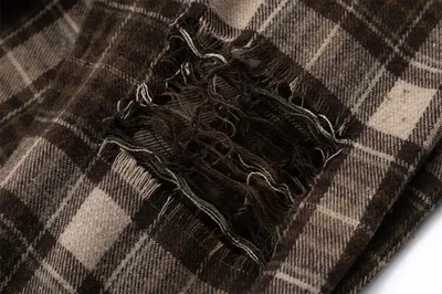 Plaid Long Sleeve Shirt Men Punk Trendy Hole & Patch