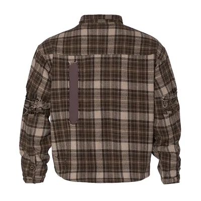 Plaid Long Sleeve Shirt Men Punk Trendy Hole & Patch