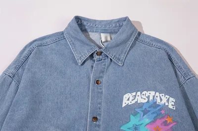 Design Five-pointed Star Graffiti Printing Denim Shirt