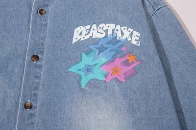 Design Five-pointed Star Graffiti Printing Denim Shirt
