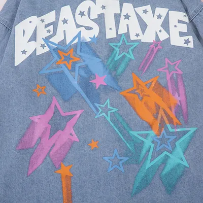 Design Five-pointed Star Graffiti Printing Denim Shirt
