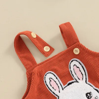Corduroy Children's Clothing Easter Cute Baby Girl Cartoon Rabbit Embroidered Romper