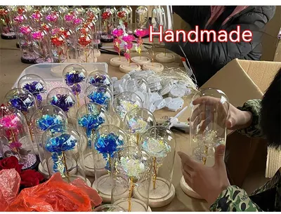 Rose Bear Preserved Fresh Flower Glass Cover Valentine's Day LED Light Decoration Gift