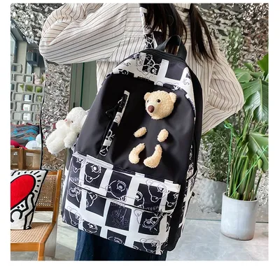 Elementary And Middle School Student Schoolbags Women's Cute Bear Lunch Box Three-piece Set