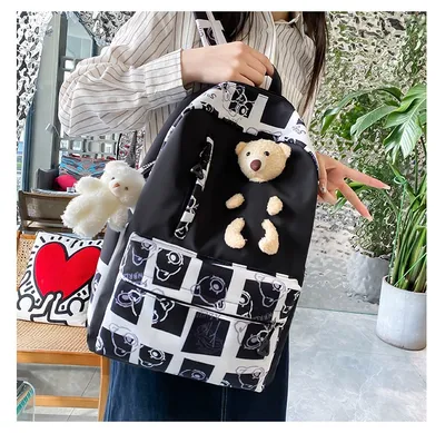 Elementary And Middle School Student Schoolbags Women's Cute Bear Lunch Box Three-piece Set