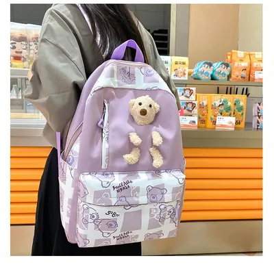 Elementary And Middle School Student Schoolbags Women's Cute Bear Lunch Box Three-piece Set
