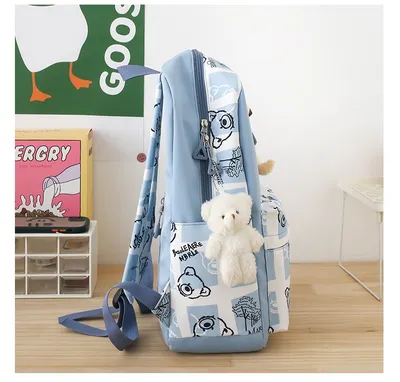 Elementary And Middle School Student Schoolbags Women's Cute Bear Lunch Box Three-piece Set
