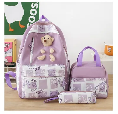 Elementary And Middle School Student Schoolbags Women's Cute Bear Lunch Box Three-piece Set