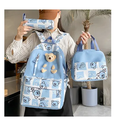 Elementary And Middle School Student Schoolbags Women's Cute Bear Lunch Box Three-piece Set