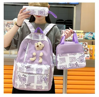 Elementary And Middle School Student Schoolbags Women's Cute Bear Lunch Box Three-piece Set