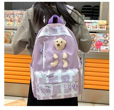 Elementary And Middle School Student Schoolbags Women's Cute Bear Lunch Box Three-piece Set