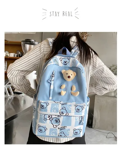 Elementary And Middle School Student Schoolbags Women's Cute Bear Lunch Box Three-piece Set
