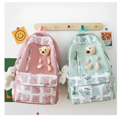 Elementary And Middle School Student Schoolbags Women's Cute Bear Lunch Box Three-piece Set