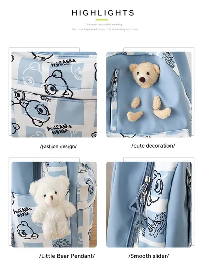 Elementary And Middle School Student Schoolbags Women's Cute Bear Lunch Box Three-piece Set