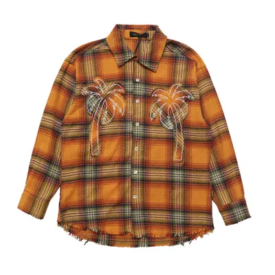 Loose Casual Polo Collar Raw Coconut Embroidered Shirt