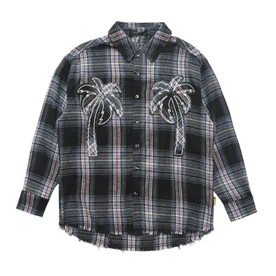 Loose Casual Polo Collar Raw Coconut Embroidered Shirt