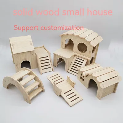 Solid Wood Small House Hamster Sleeping Nest Djungarian Hamster Small Villa Toy Supplies