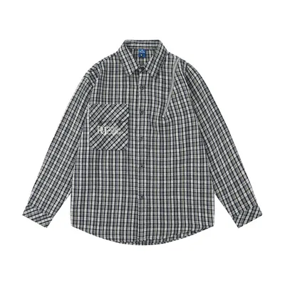 Embroidered Pocket Plaid Long Sleeve Shirt Men