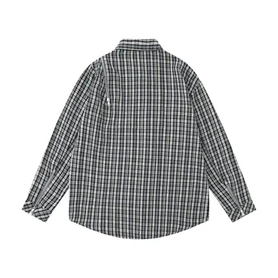 Embroidered Pocket Plaid Long Sleeve Shirt Men