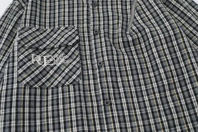 Embroidered Pocket Plaid Long Sleeve Shirt Men