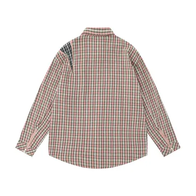 Embroidered Pocket Plaid Long Sleeve Shirt Men