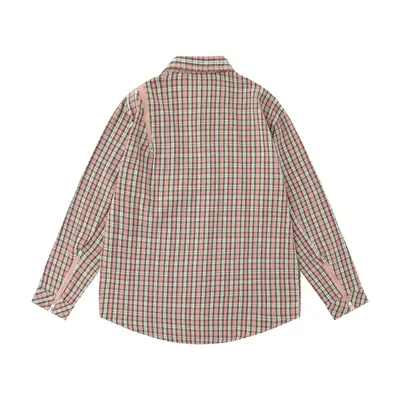 Embroidered Pocket Plaid Long Sleeve Shirt Men