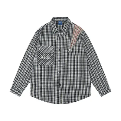 Embroidered Pocket Plaid Long Sleeve Shirt Men