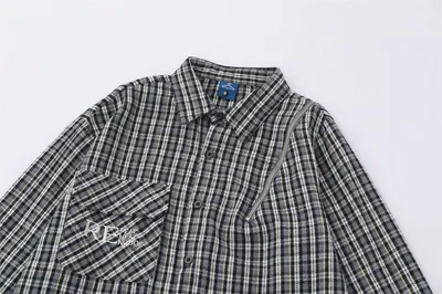 Embroidered Pocket Plaid Long Sleeve Shirt Men