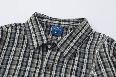 Embroidered Pocket Plaid Long Sleeve Shirt Men