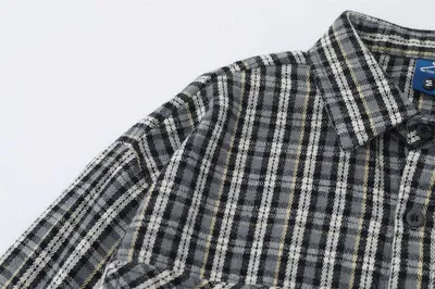 Embroidered Pocket Plaid Long Sleeve Shirt Men