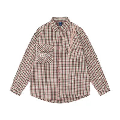 Embroidered Pocket Plaid Long Sleeve Shirt Men