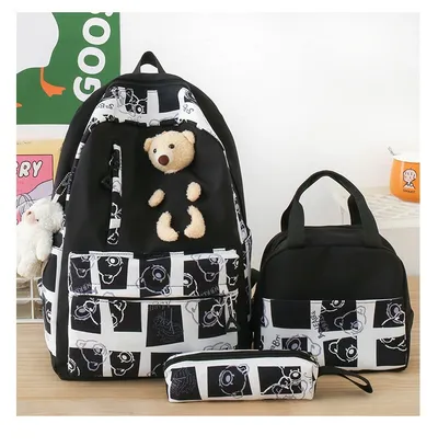 Elementary And Middle School Student Schoolbags Women's Cute Bear Lunch Box Three-piece Set