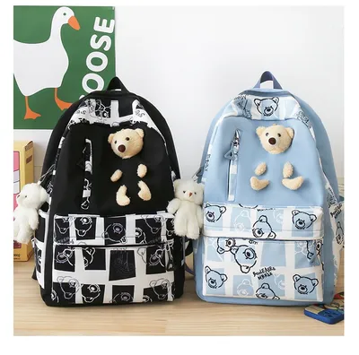 Elementary And Middle School Student Schoolbags Women's Cute Bear Lunch Box Three-piece Set